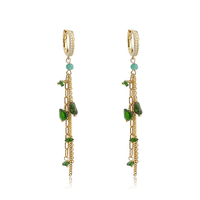 925 Sterling Silver Gemstone Handmade Tassel Women Earrings Hoop