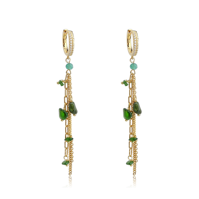 925 Sterling Silver Gemstone Handmade Tassel Women Earrings Hoop