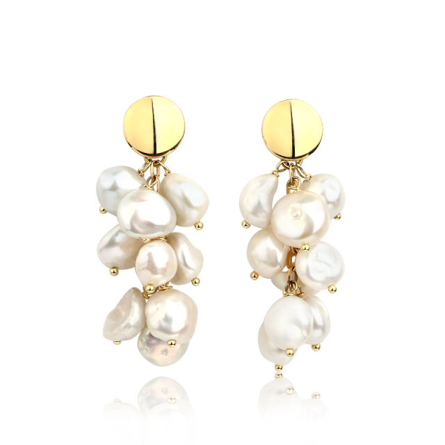 925 Sterling Silver Baroque Pearl Drop Women Earring Studs