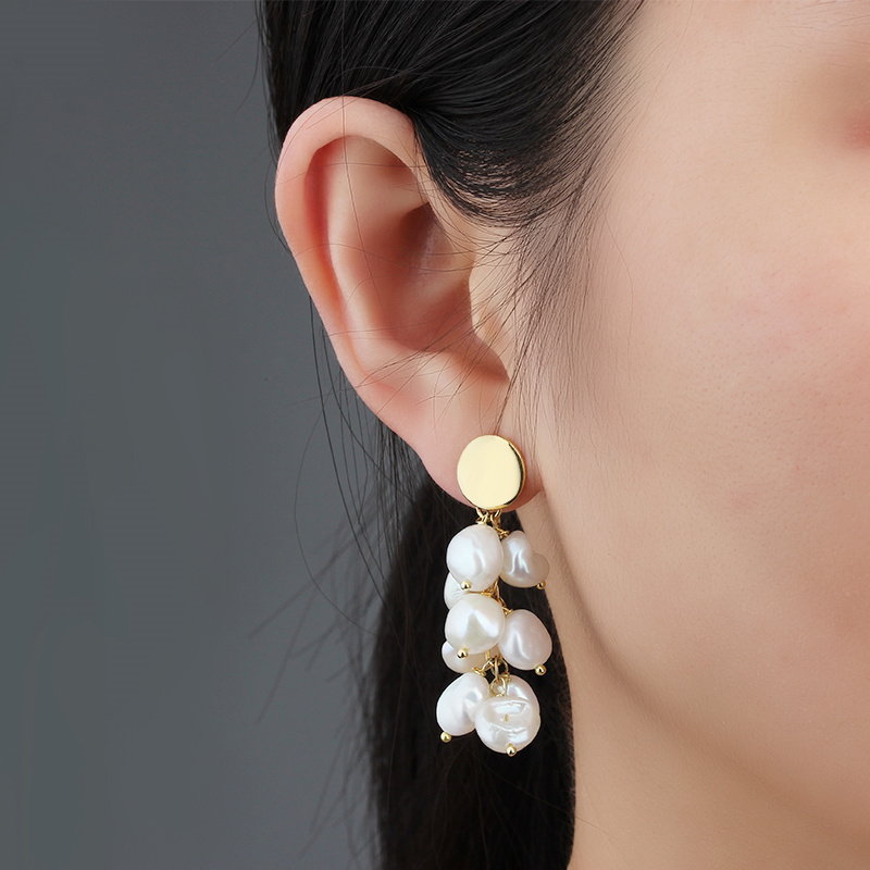 925 Sterling Silver Baroque Pearl Drop Women Earring Studs