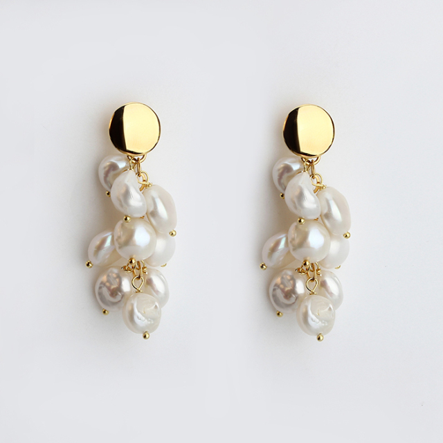 925 Sterling Silver Baroque Pearl Drop Women Earring Studs