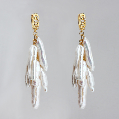 925 Sterling Silver Baroque Pearl Drop Earrings Hoop