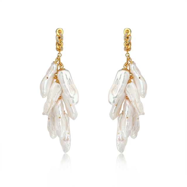 925 Sterling Silver Baroque Pearl Drop Earrings Hoop