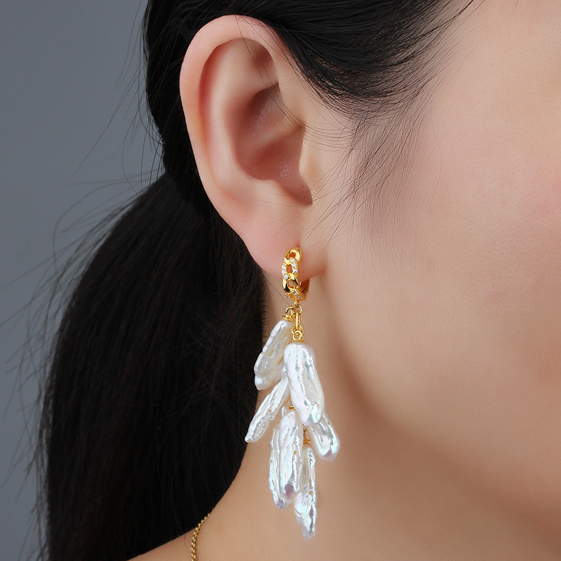 925 Sterling Silver Baroque Pearl Drop Earrings Hoop