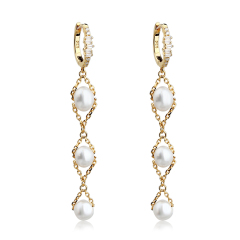925 Sterling Silver Elegant Pearl Tassel Earrings Stud