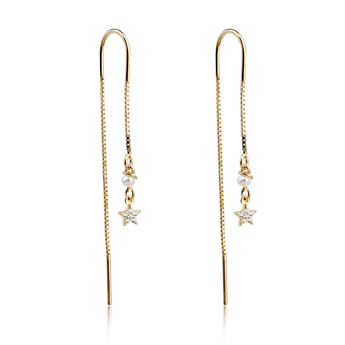 925 Sterling Silver Pearl And Star Charm Box Chain Earrings Wire