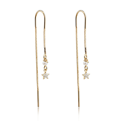 925 Sterling Silver Pearl And Star Charm Box Chain Earrings Wire