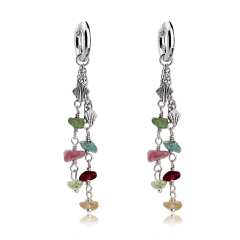 925 Sterling Silver Tourmaline  Tassel Handmade Women Earrings Hoop