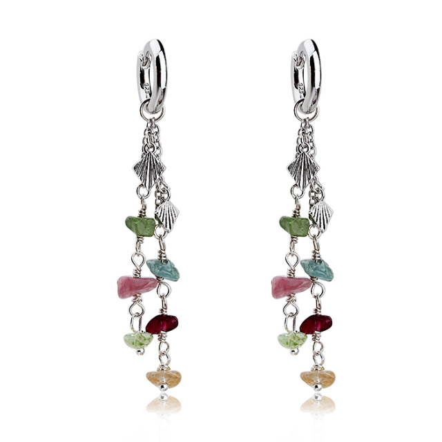 925 Sterling Silver Tourmaline  Tassel Handmade Women Earrings Hoop