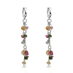 925 Sterling Silver Tourmaline  Tassel Handmade Women Earrings Hoop