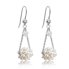 925 Sterling Silver New Design Heart Charm Pearl Ball Dangle Earrings Hook