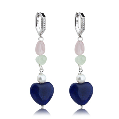 925 Sterling Silver Gemstone Pearl Heart Lapis Lazuli Earrings Hoop