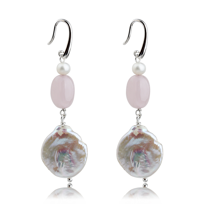 925 Sterling Silver Gemstone Baroque Pearl Earrings Hook