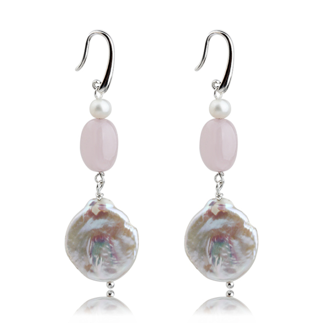 925 Sterling Silver Gemstone Baroque Pearl Earrings Hook