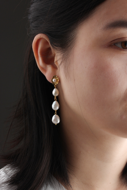 925 Sterling Silver Hammered Leaf Earring Pin Pearl Drop Earrings Stud