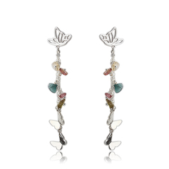 925 Sterling Silver Butterfly Gemstone Tassel Earrings Stud