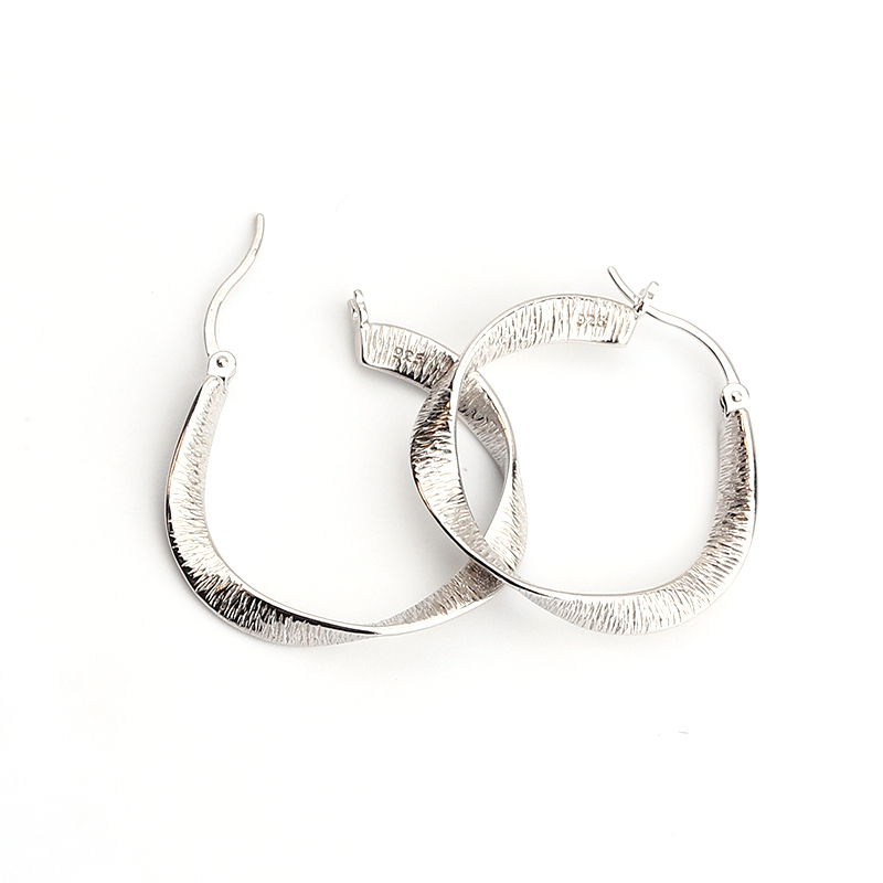925 Sterling Silver Hammered Twist Huggie Earrings Hoop