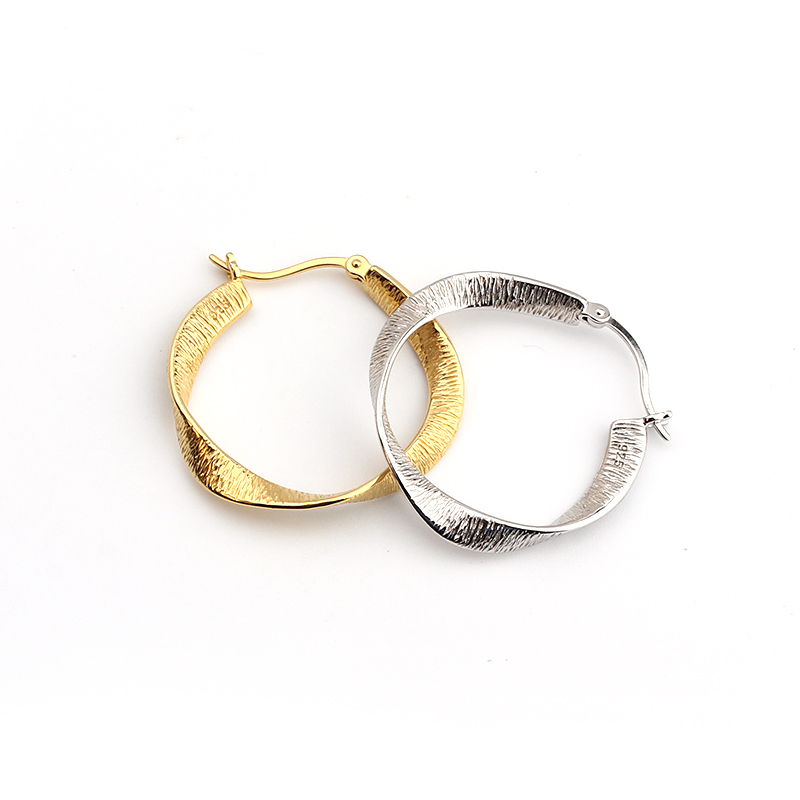 925 Sterling Silver Hammered Twist Huggie Earrings Hoop