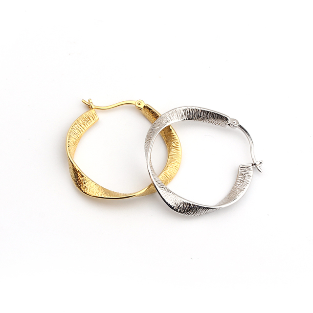 925 Sterling Silver Hammered Twist Huggie Earrings Hoop