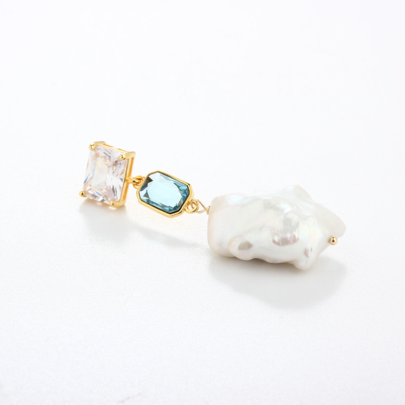 925 Sterling Silver CZ &amp; Crystal &amp; Baroque Pearl Earring Studs