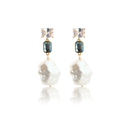 925 Sterling Silver CZ &amp; Crystal &amp; Baroque Pearl Earring Studs