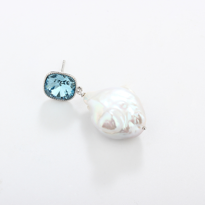 925 Sterling Silver Crystal &amp; Baroque Pearl Earring Studs