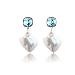 925 Sterling Silver Crystal &amp; Baroque Pearl Earring Studs