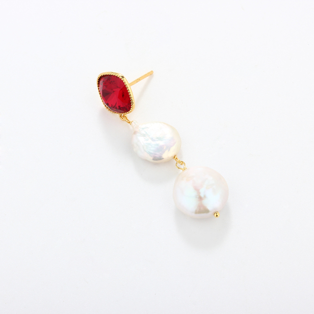 925 Sterling Silver Crystal &amp; Baroque Pearl Earring Studs