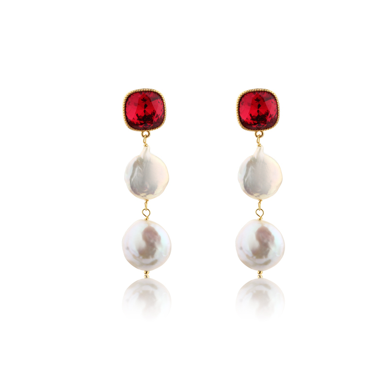925 Sterling Silver Crystal &amp; Baroque Pearl Earring Studs