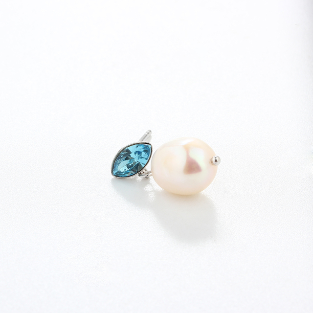 925 Sterling Silver Crystal &amp; Baroque Pearl Earring Studs