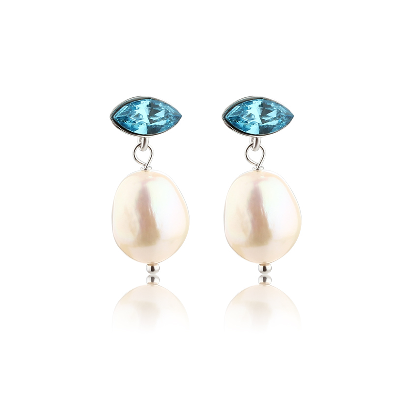 925 Sterling Silver Crystal &amp; Baroque Pearl Earring Studs