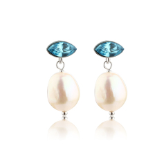 925 Sterling Silver Crystal &amp; Baroque Pearl Earring Studs