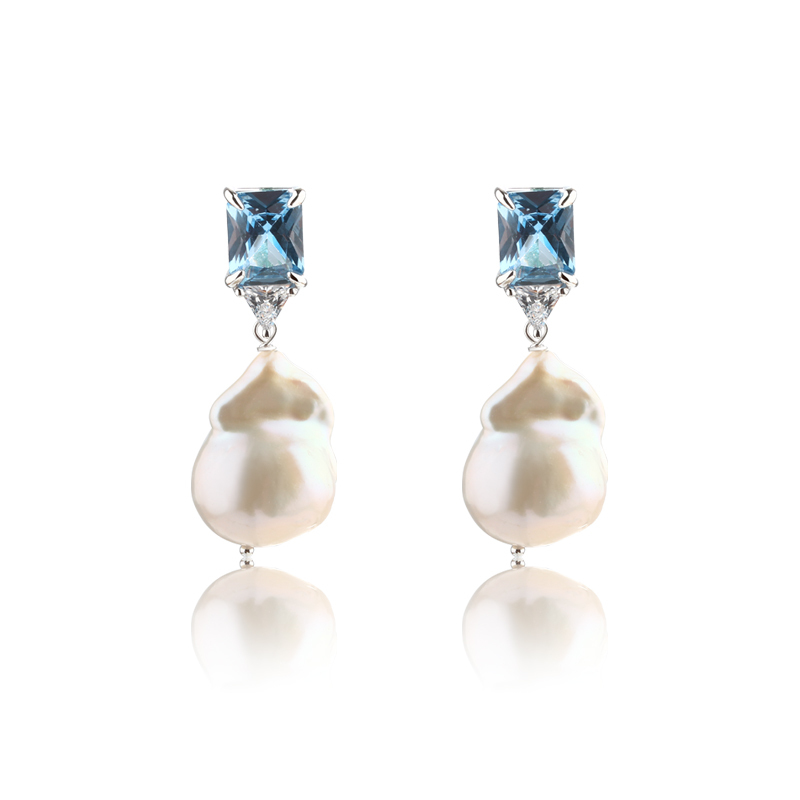 925 Sterling Silver Baroque &amp; Rectangular CZ Earring Studs