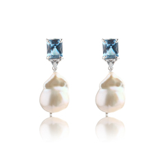 925 Sterling Silver Baroque &amp; Rectangular CZ Earring Studs