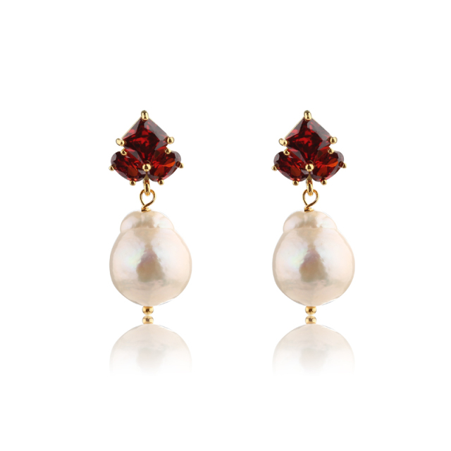 925 Sterling Silver Baroque &amp;  CZ Earring Studs