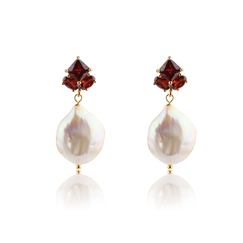 925 Sterling Silver Baroque &amp;  CZ Earring Studs