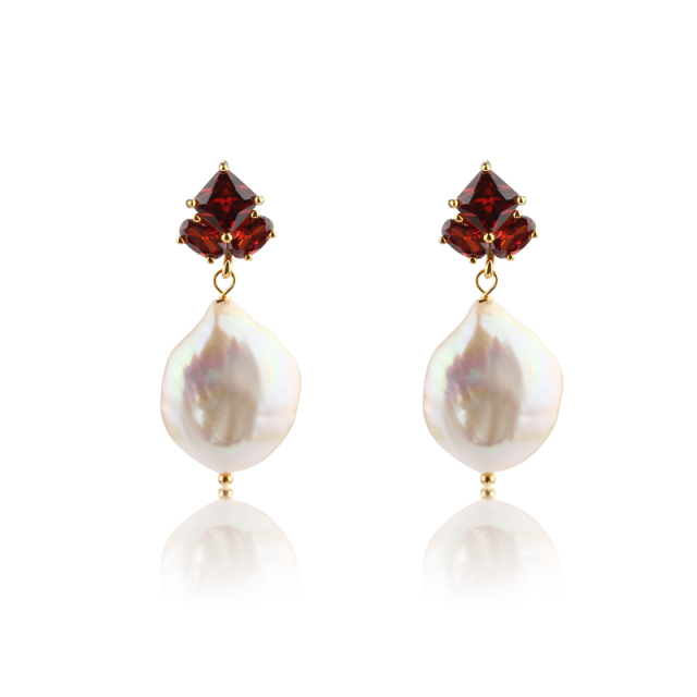 925 Sterling Silver Baroque &amp;  CZ Earring Studs