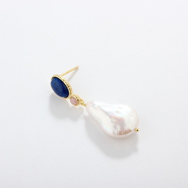 925 Sterling Silver Baroque &amp; Gemstone Earring Studs