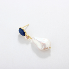 925 Sterling Silver Baroque &amp; Gemstone Earring Studs