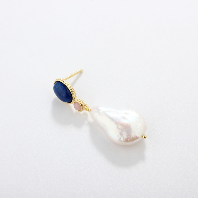 925 Sterling Silver Baroque &amp; Gemstone Earring Studs