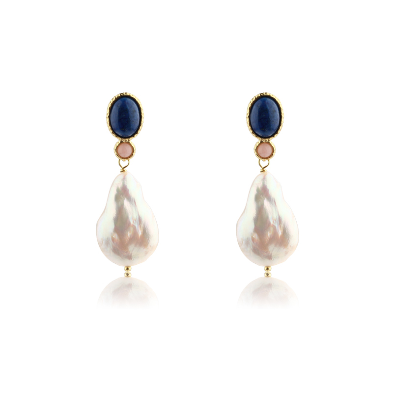 925 Sterling Silver Baroque &amp; Gemstone Earring Studs