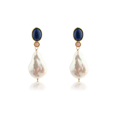 925 Sterling Silver Baroque &amp; Gemstone Earring Studs
