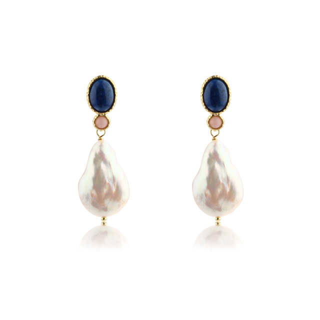925 Sterling Silver Baroque &amp; Gemstone Earring Studs