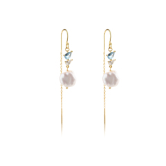 925 Sterling Silver Baroque Pearl &amp; Pear Shaped CZ Earrings