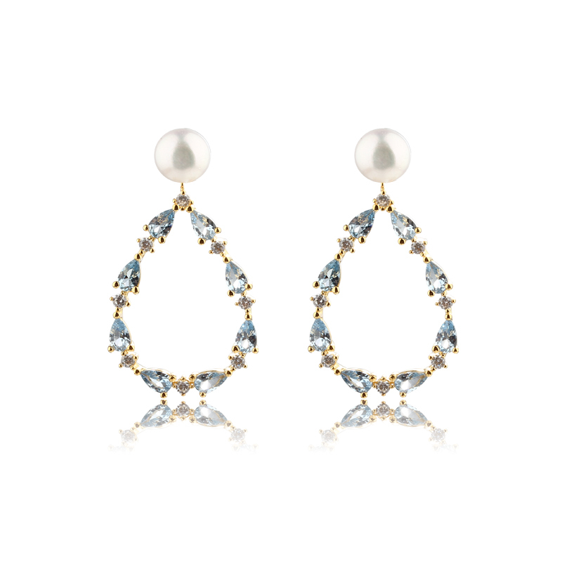 925 Sterling Silver Colourful CZ Wreath Pearl Earrings Studs