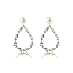 925 Sterling Silver Colourful CZ Wreath Pearl Earrings Studs