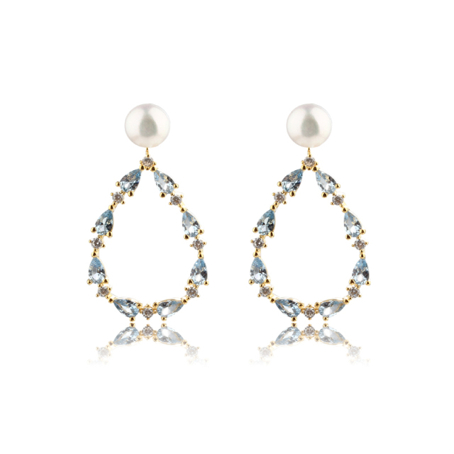 925 Sterling Silver Colourful CZ Wreath Pearl Earrings Studs