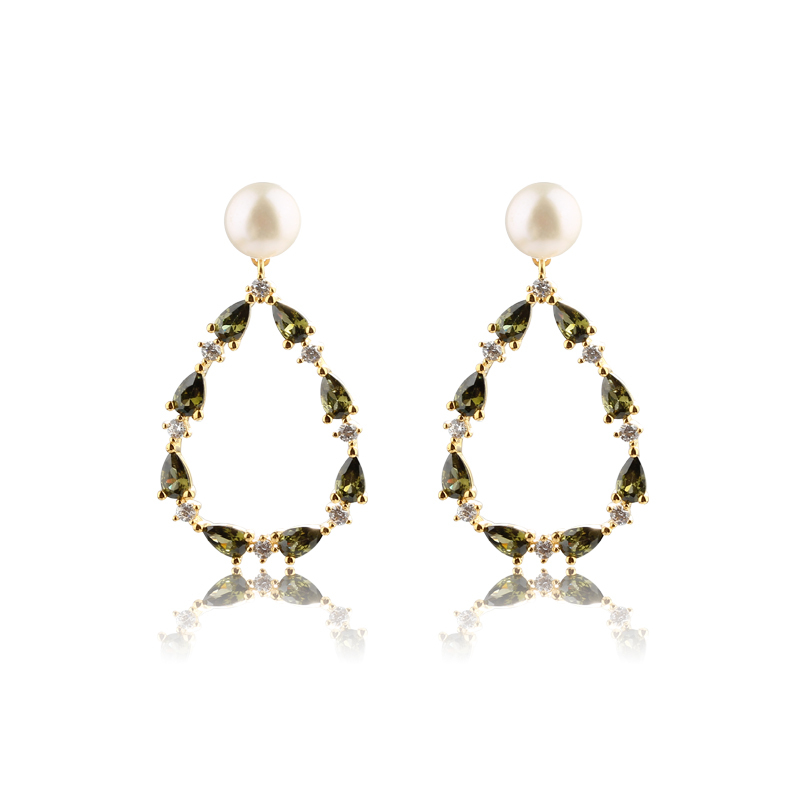 925 Sterling Silver Colourful CZ Wreath Pearl Earrings Studs
