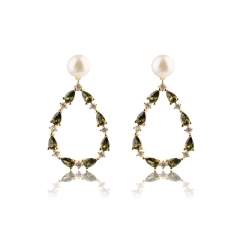 925 Sterling Silver Colourful CZ Wreath Pearl Earrings Studs