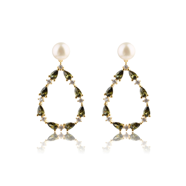 925 Sterling Silver Colourful CZ Wreath Pearl Earrings Studs